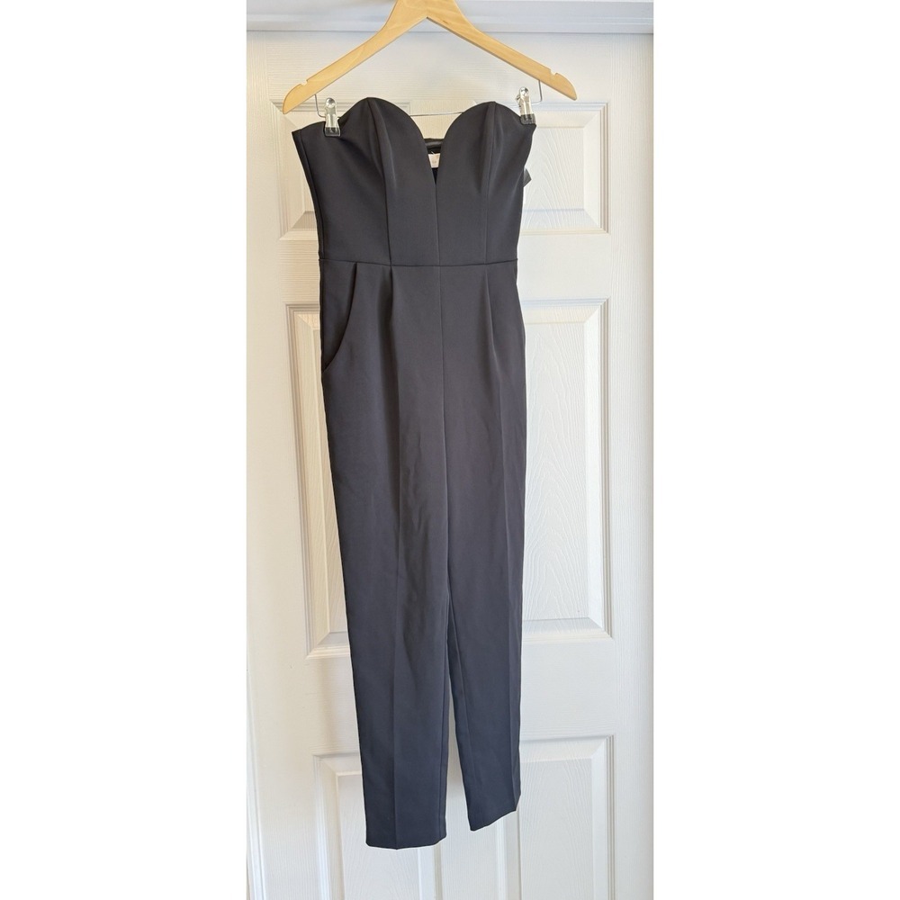 Amanda Urichard Jumpsuit Women P Black Strapless Sweetheart V-Notch Tapered Leg